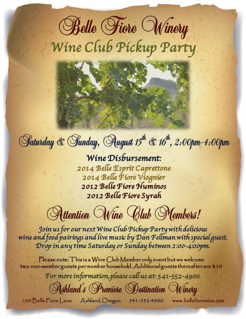 August Wine Club Pickup Party Flier