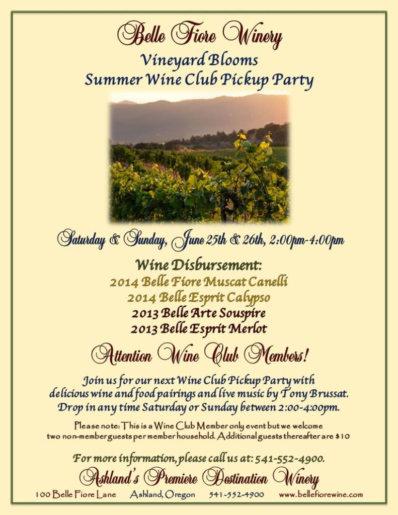 June Wine Club Pickup Party Flier