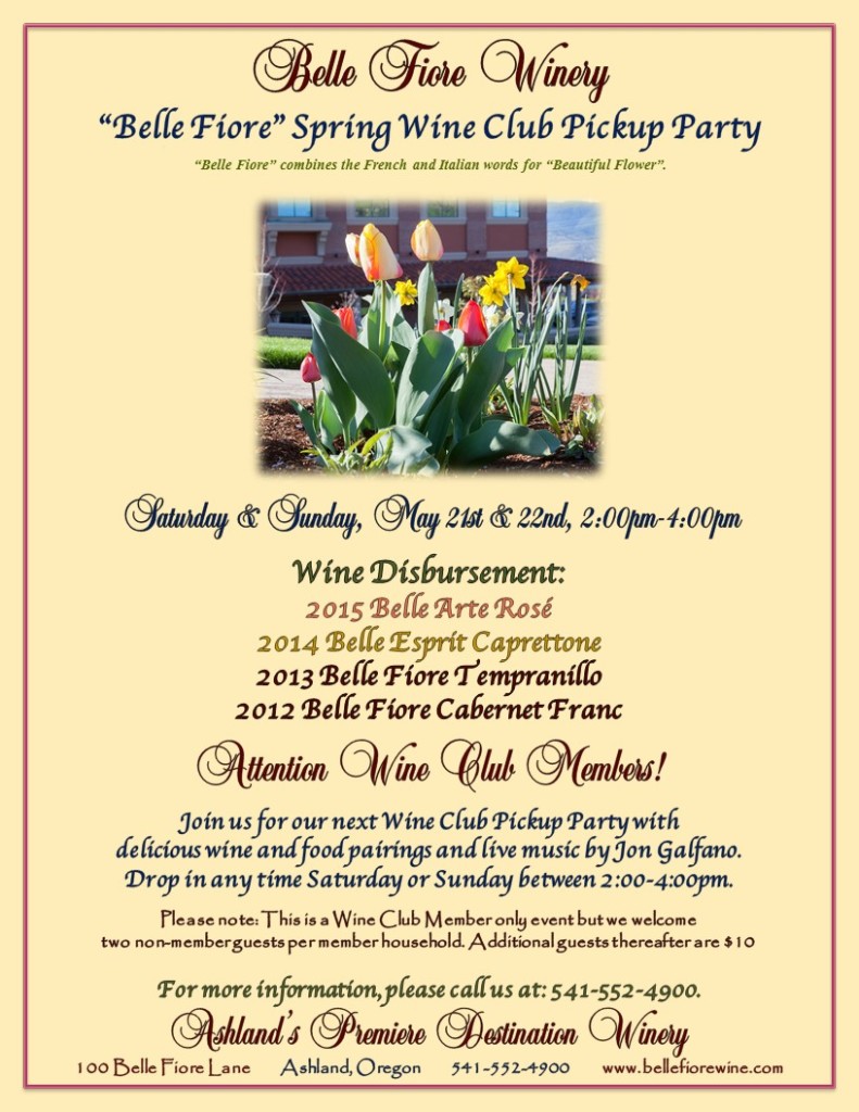 May Wine Club Pickup Party Flier